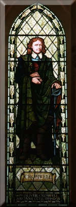 Picture of Cromwell in a Stained Glass window at Cambridge
